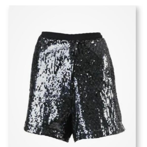 NWT Reiss Isis Anthracite Gray Silver Metallic Sequin Shorts Size UK 12 = US 8